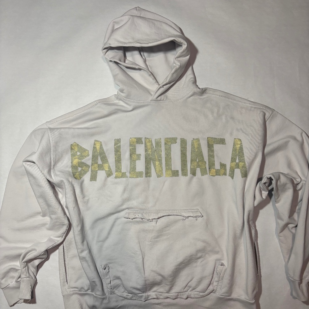 Balenciaga Tape Type Ripped Pocket Hoodie in size small (OVERSIZED)